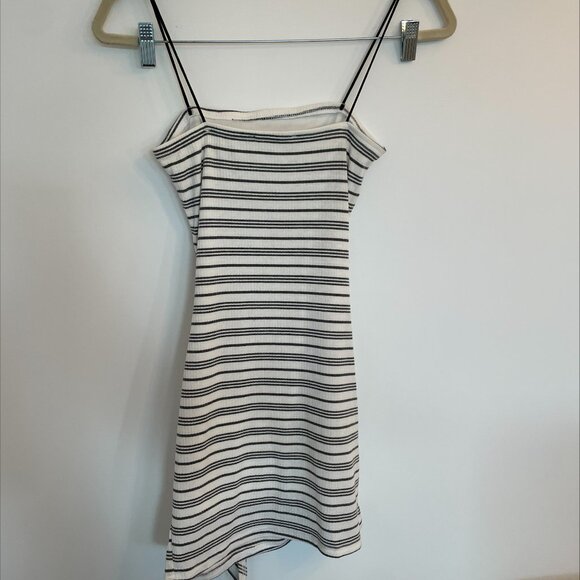 White Fox Striped Bodycon Mini Dress Tie Front Ribbed Size 6 - Picture 3 of 8